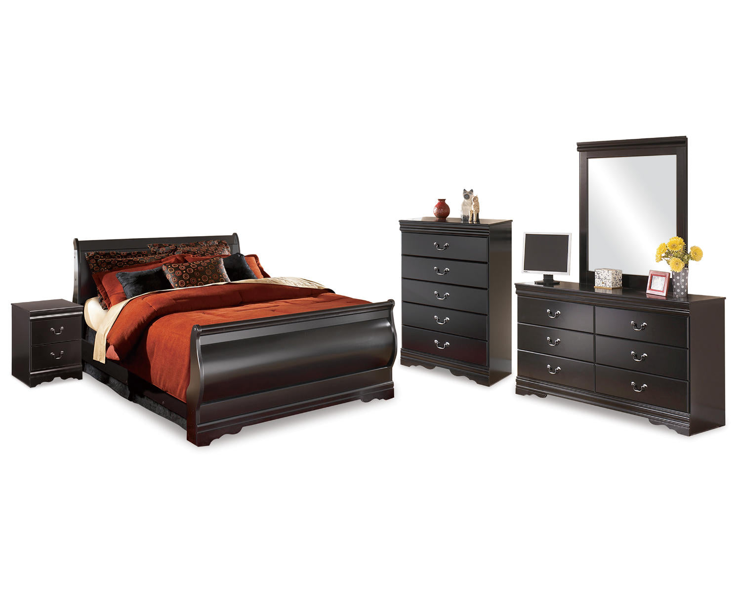Huey Vineyard Full Sleigh Bed, Dresser, Mirror, Chest and Nightstand