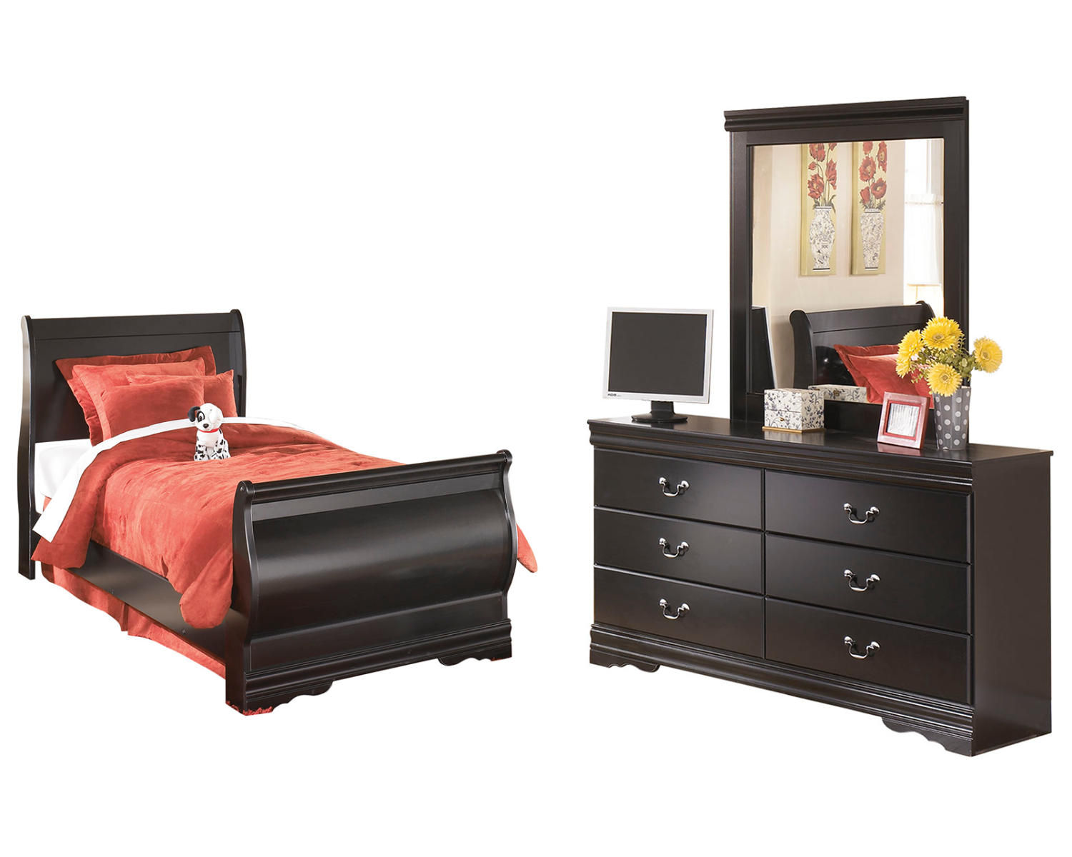 Huey Vineyard Full Sleigh Bed with Dresser and Mirror