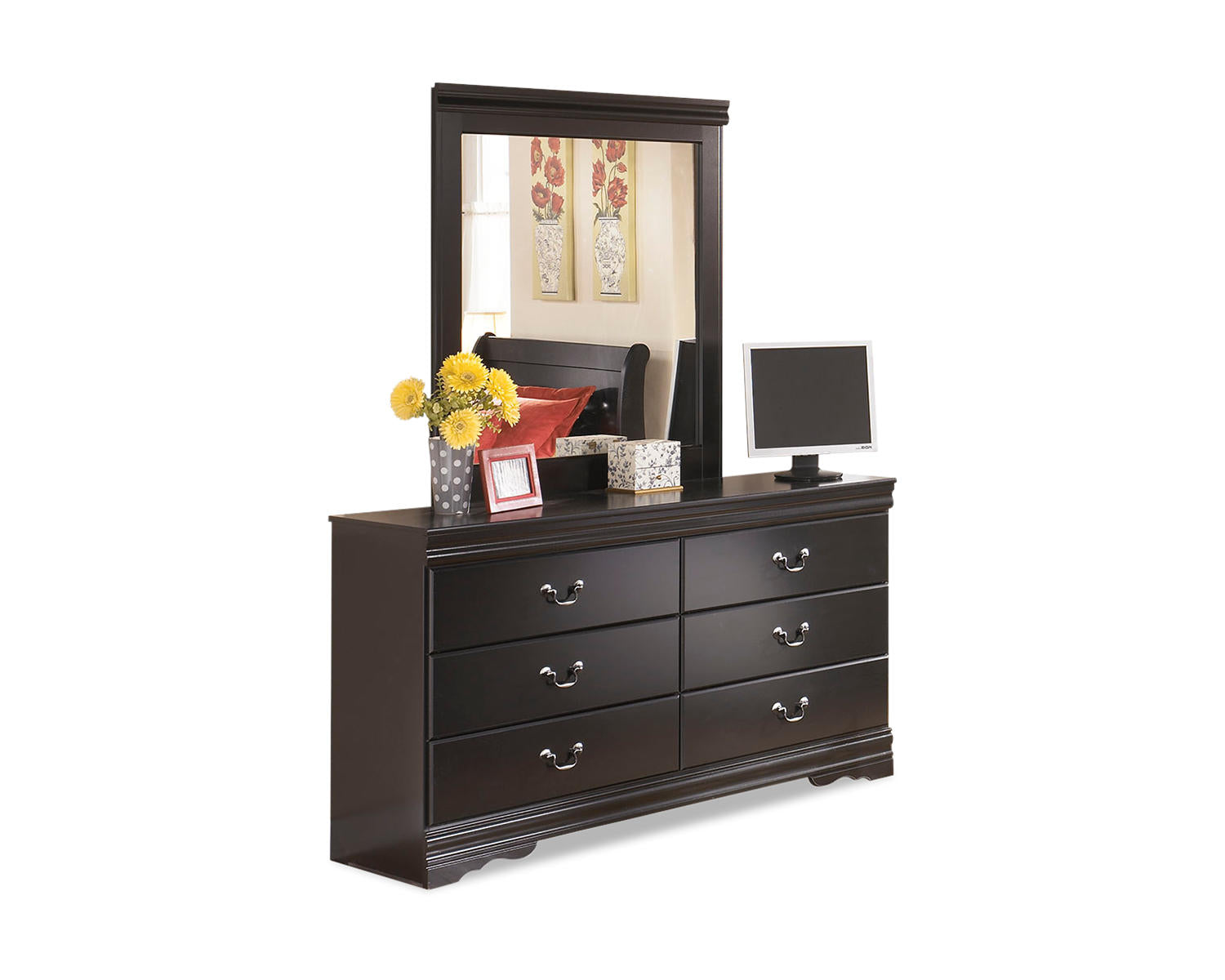 Huey Vineyard Queen Sleigh Bed with Mirrored Dresser and 2 Nightstands