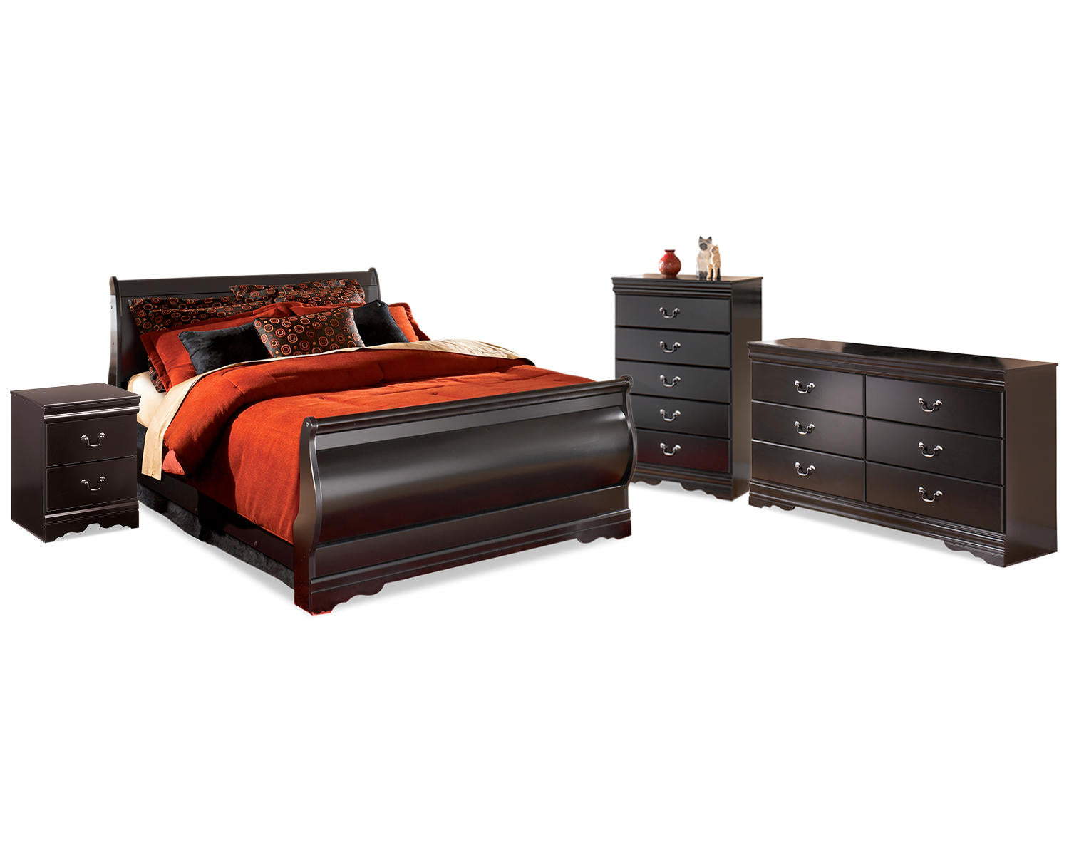 Huey Vineyard Full Sleigh Bed, Dresser, Mirror, Chest and Nightstand