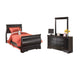 Cama doble estilo trineo Huey Vineyard con tocador y mesita de noche con espejo