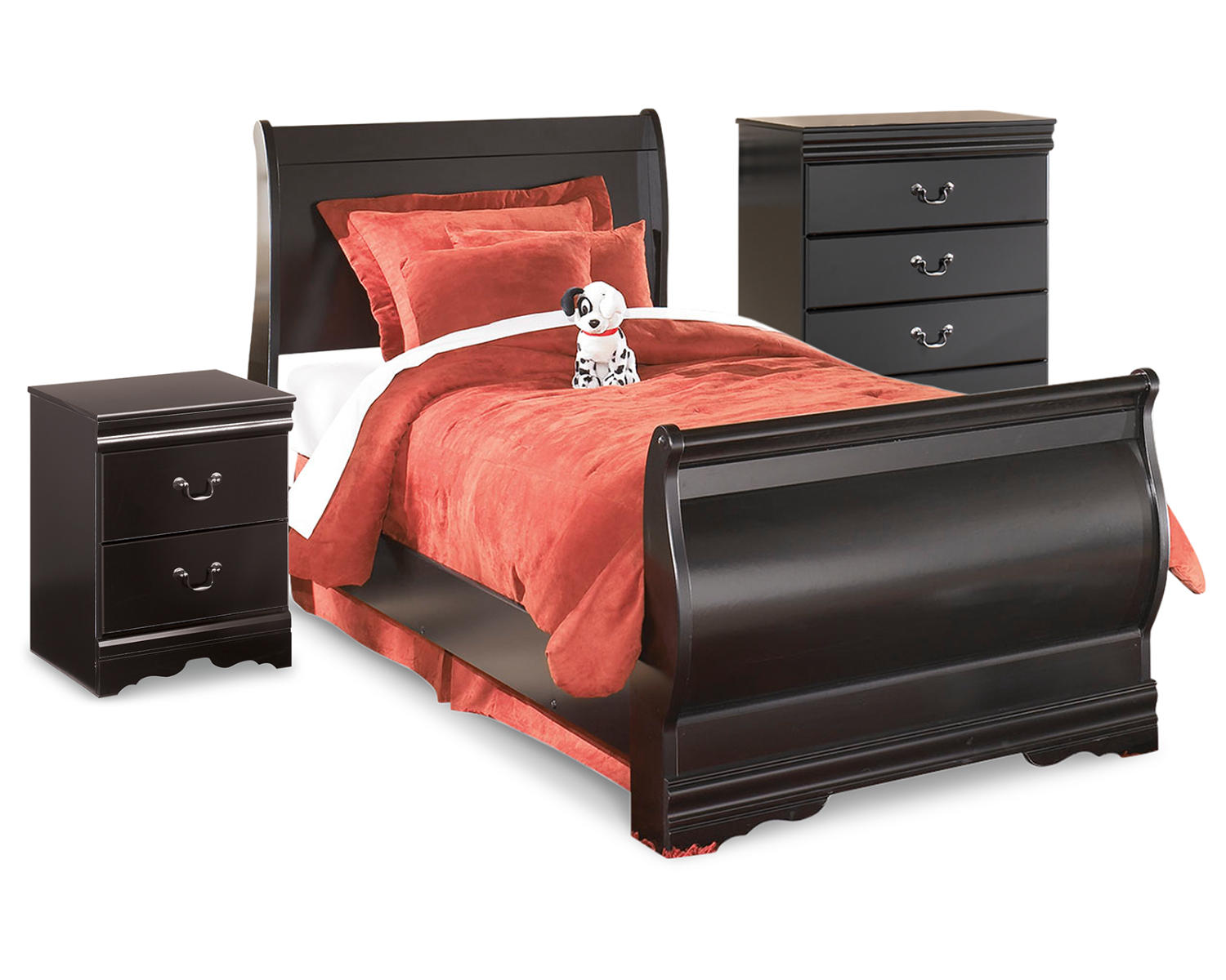 Huey Vineyard Twin Sleigh Bed with Chest of Drawers and Nightstand