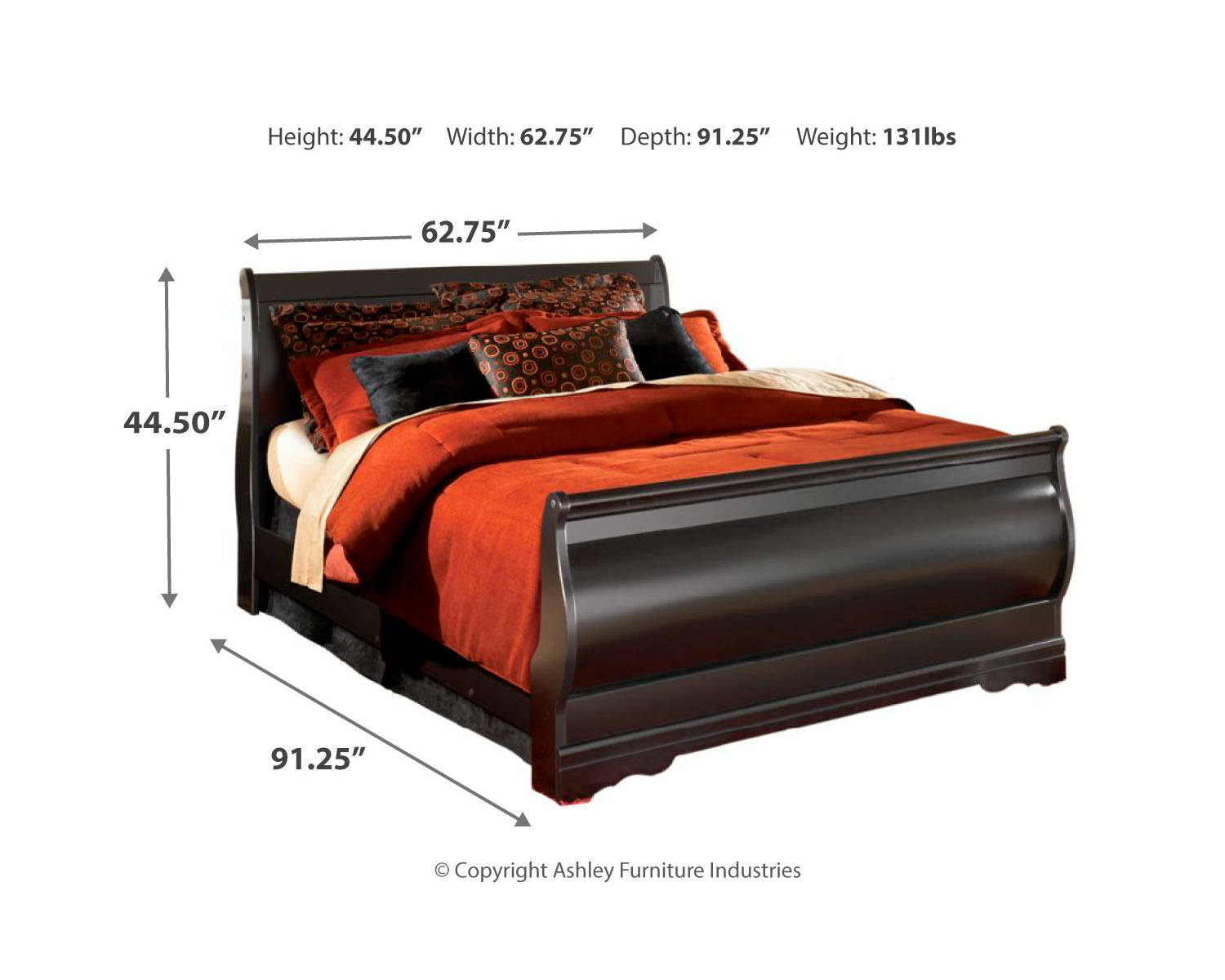 Huey Vineyard Queen Sleigh Bed with Mirrored Dresser and 2 Nightstands