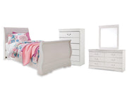 Anarasia Twin Sleigh Bed, Dresser, Mirror and Chest