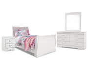 Anarasia Twin Sleigh Bed, Dresser, Mirror and Nightstand