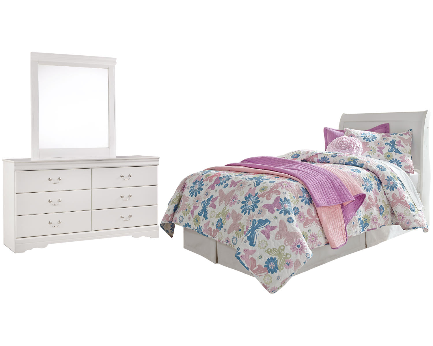Anarasia Twin Sleigh Headboard, Dresser and Mirror