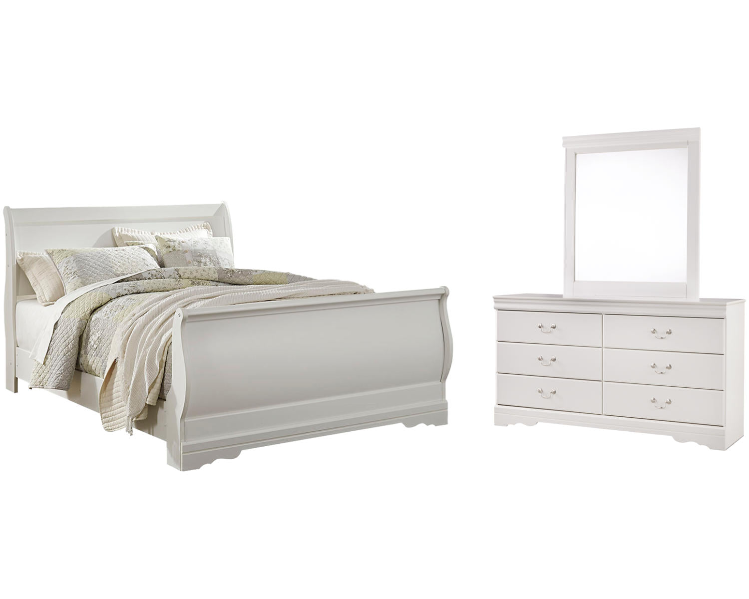 Anarasia Queen Sleigh Bed, Dresser and Mirror