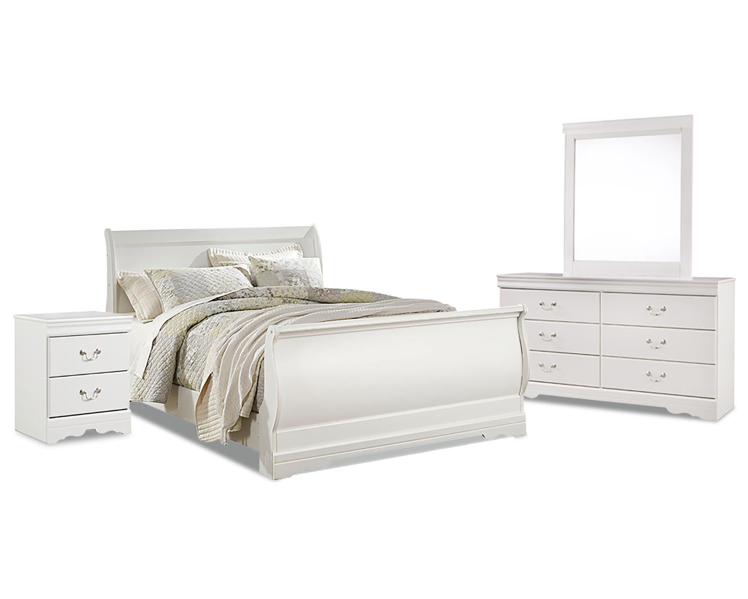 Anarasia Queen Sleigh Bed, Dresser, Mirror and Nightstand