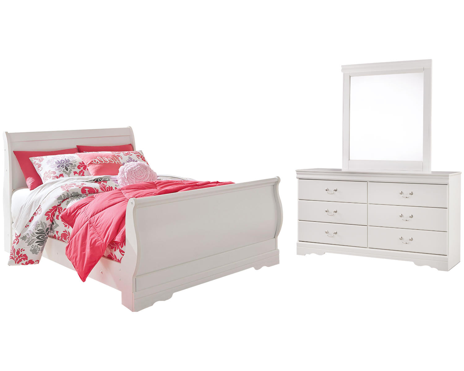 Anarasia Full Sleigh Bed with Dresser and Mirror