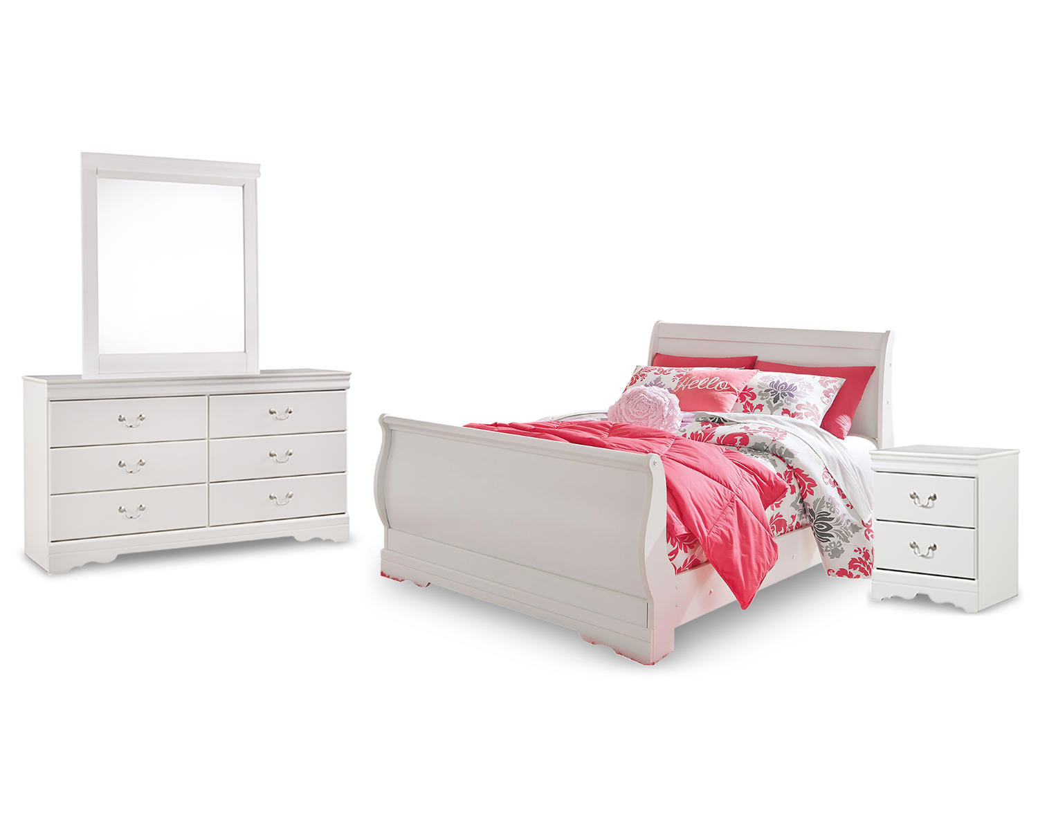 Anarasia Full Sleigh Bed with Dresser, Mirror and Nightstand