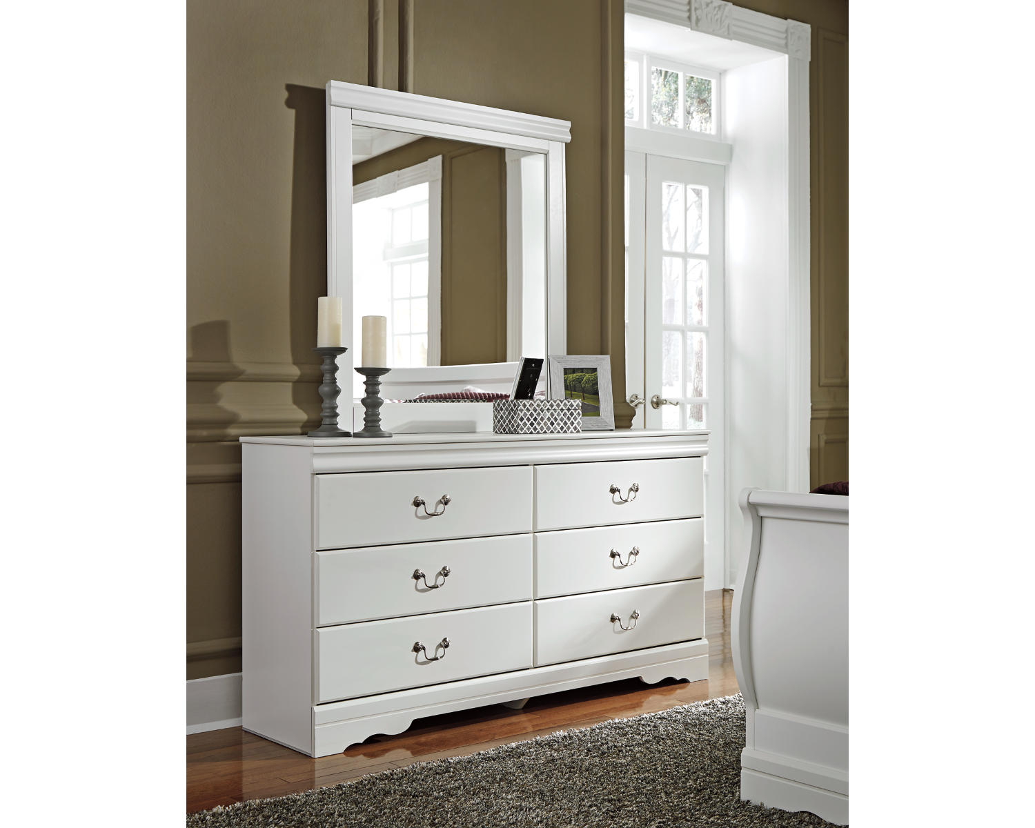 Anarasia Twin Sleigh Bed, Dresser, Mirror and Chest