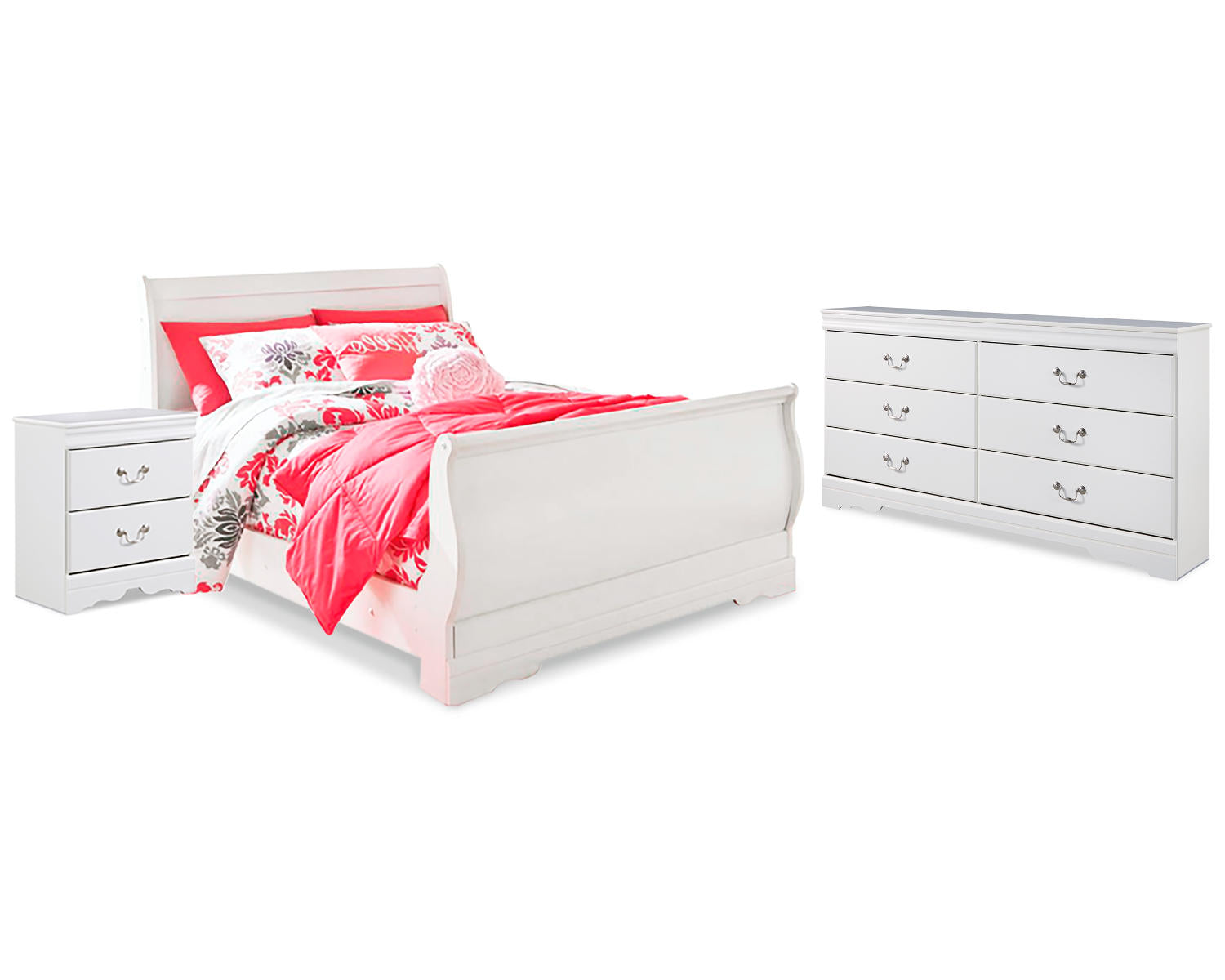 Anarasia Full Sleigh Bed, Dresser and Nightstand