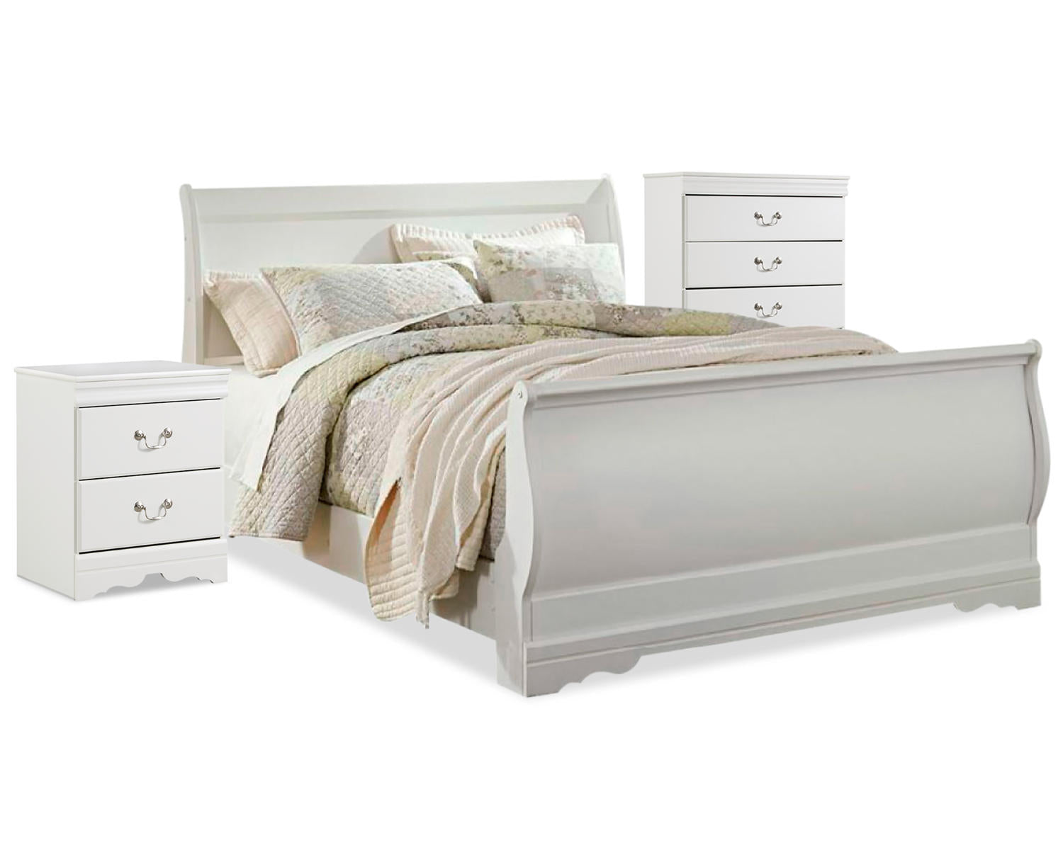 Anarasia Queen Sleigh Bed with Chest of Drawers and Nightstand