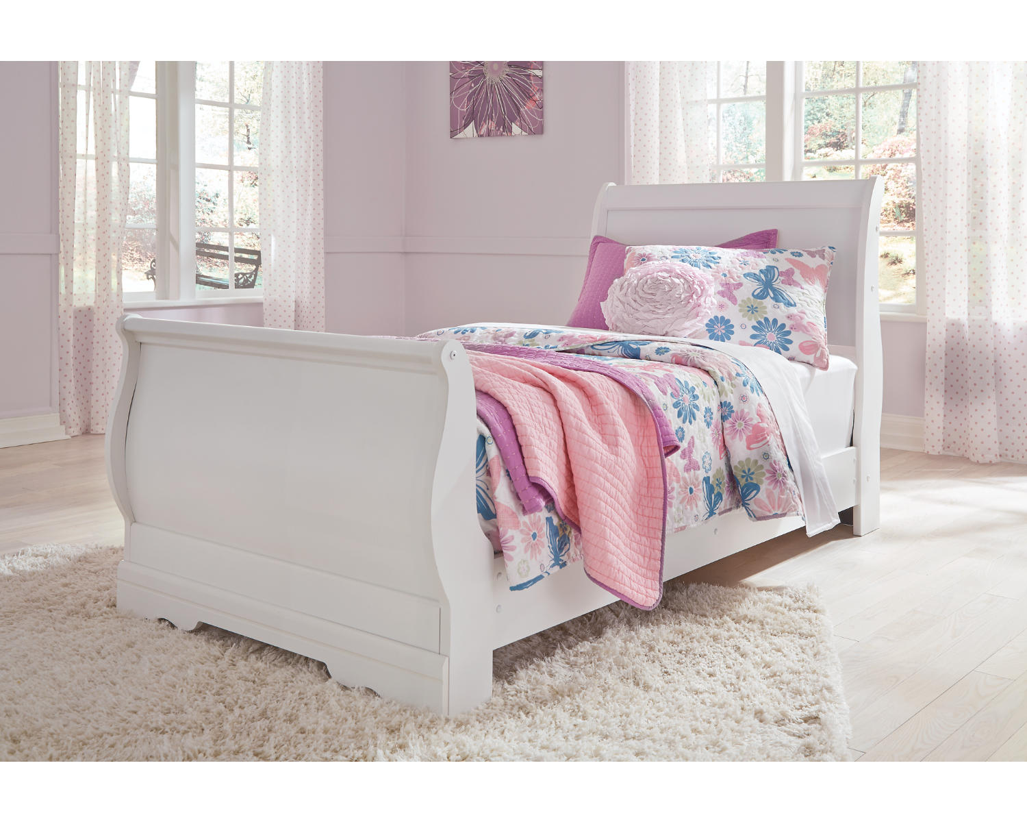 Anarasia Twin Sleigh Bed, Dresser, Mirror and Chest