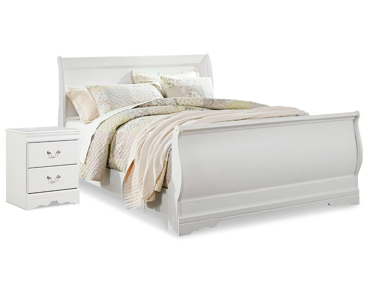 Cama tipo trineo Anarasia Queen y mesita de noche