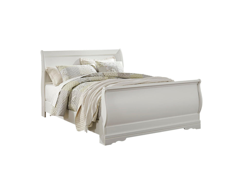 Cama tipo trineo Anarasia Queen y mesita de noche