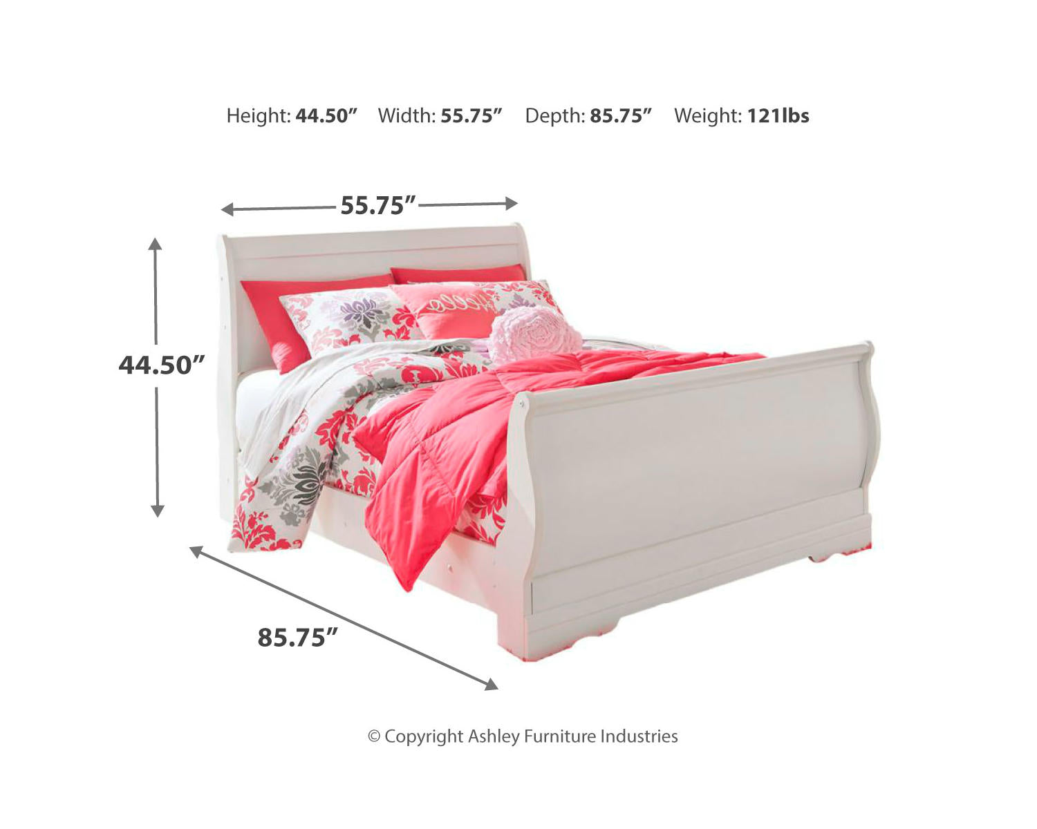 Anarasia Full Sleigh Bed with Dresser, Mirror and Nightstand