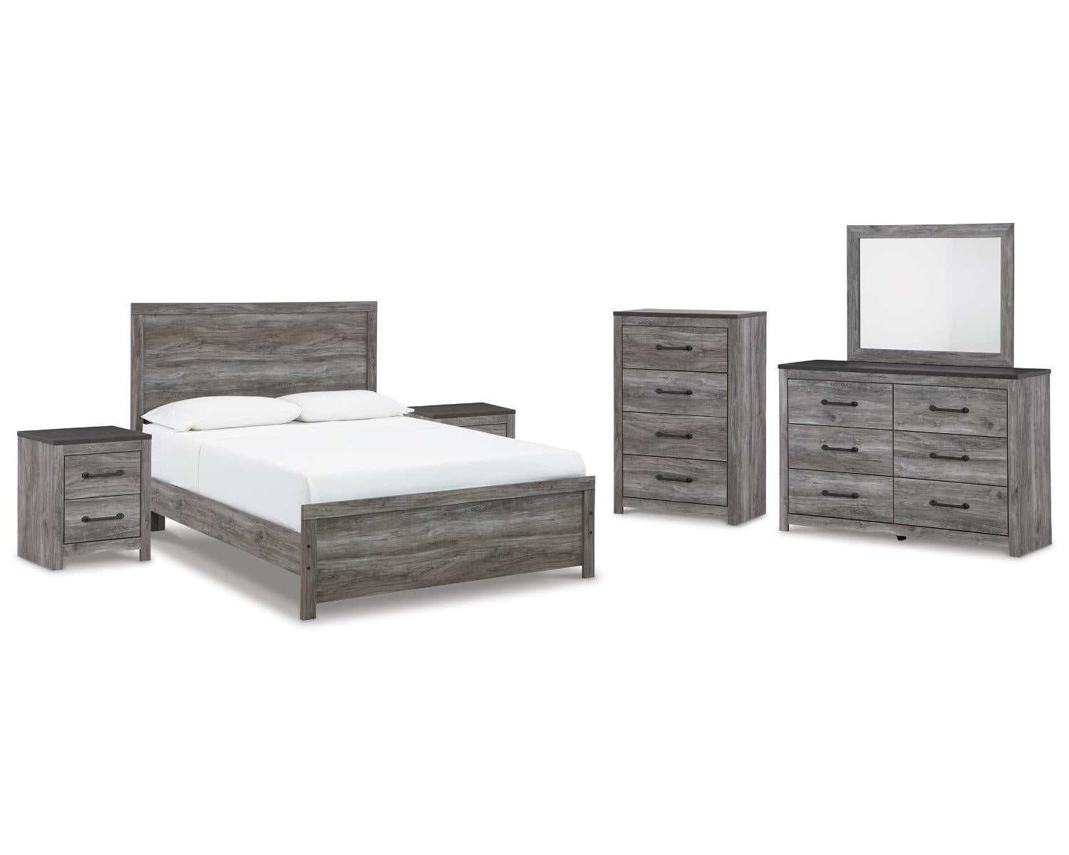 Bronyan Queen Panel Bed, Dresser, Mirror, Chest and 2 Nightstands