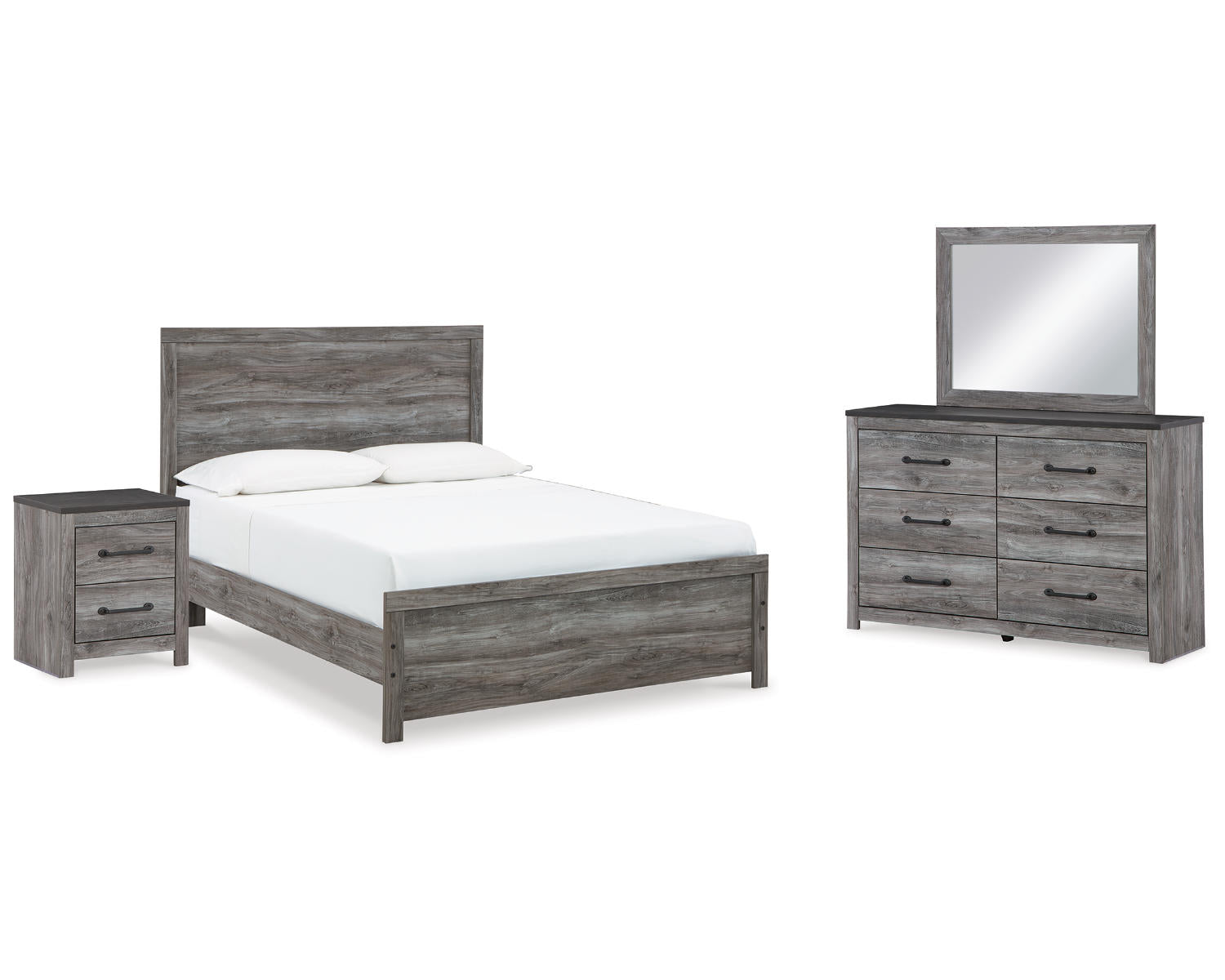 Bronyan Queen Panel Bed, Dresser, Mirror and Nightstand