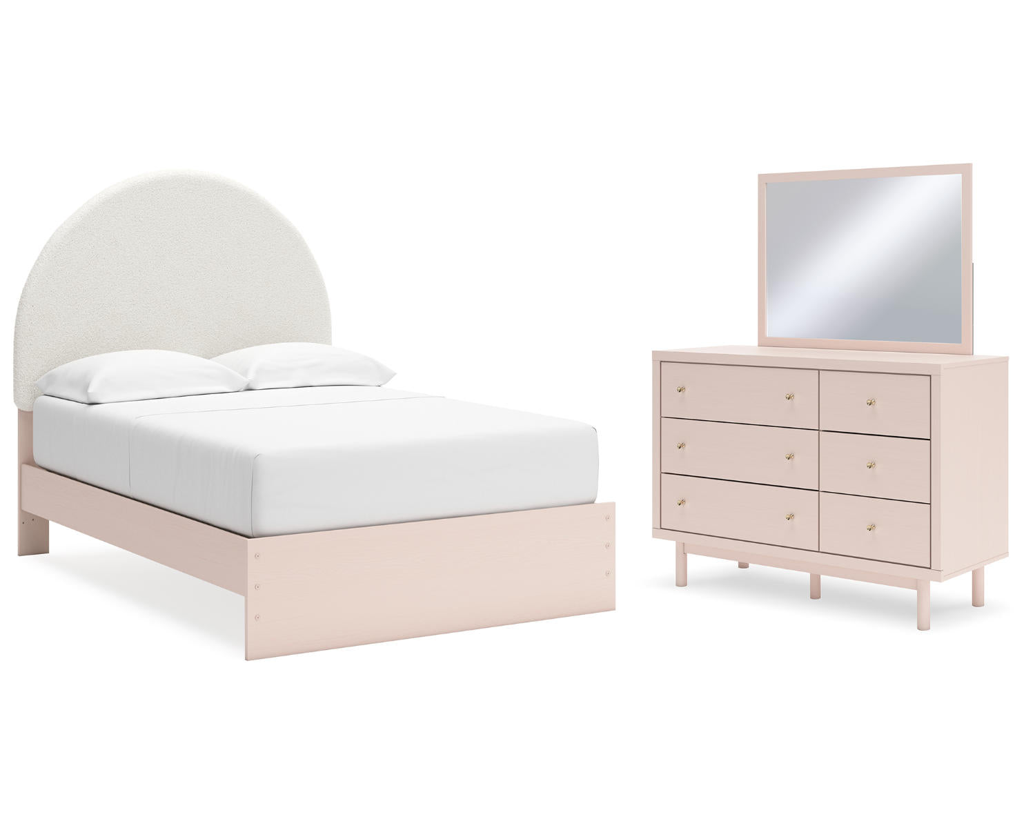 Wistenpine Full Upholstered Panel Bed, Dresser and Mirror