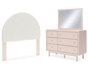 Wistenpine Full Upholstered Panel Headboard, Dresser and Mirror