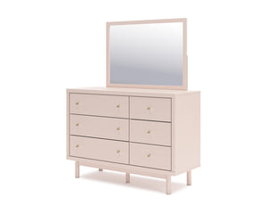 Cama individual tapizada con paneles, tocador y espejo Wistenpine
