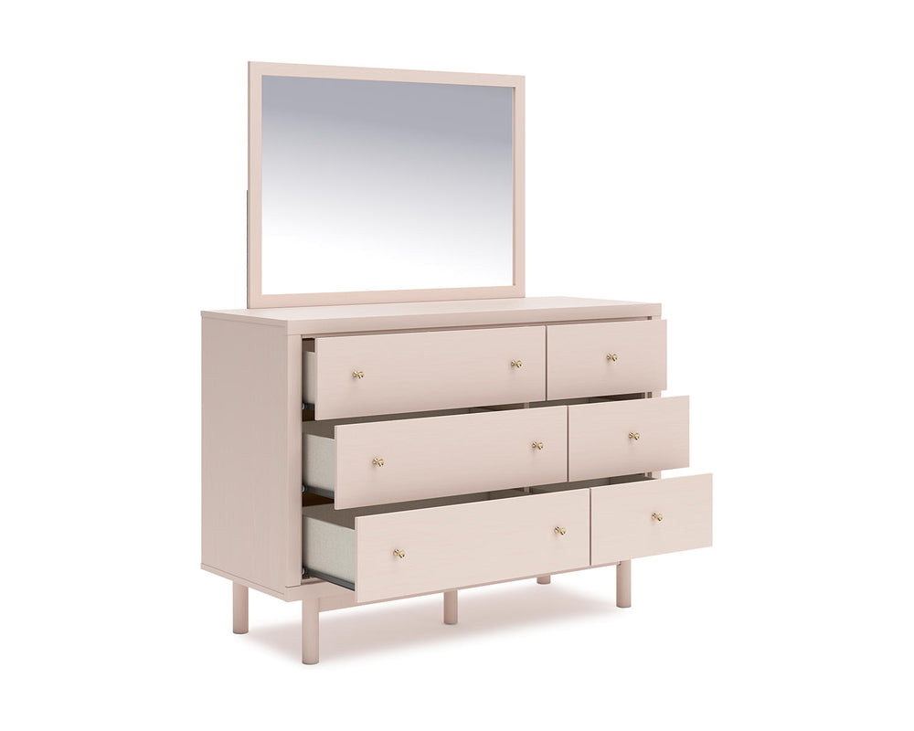 Cama individual tapizada con paneles, tocador y espejo Wistenpine