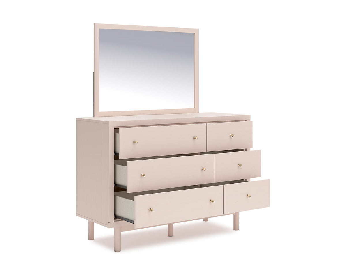 Cama individual tapizada con paneles, tocador y espejo Wistenpine