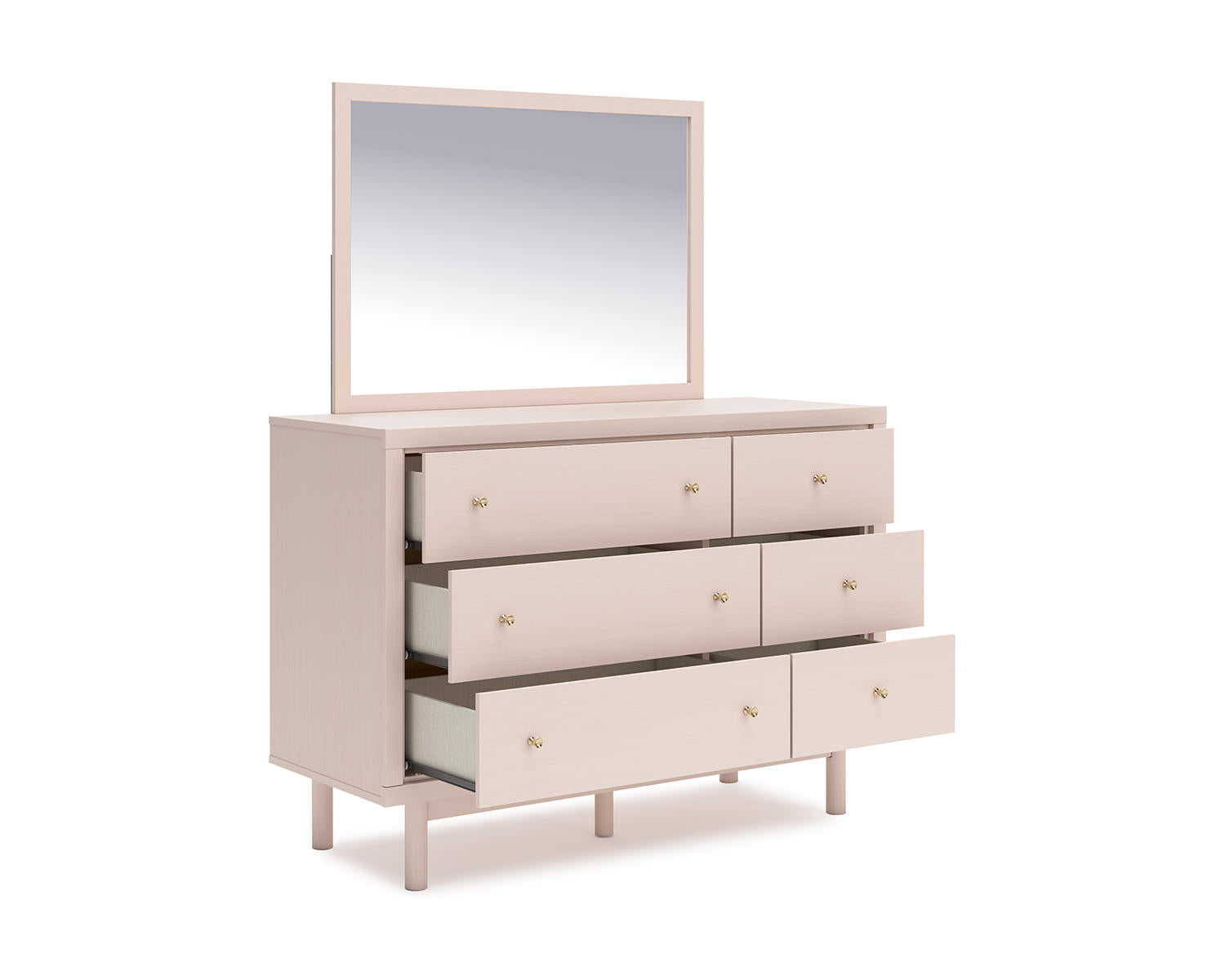 Wistenpine Twin Upholstered Panel Headboard, Dresser and Mirror