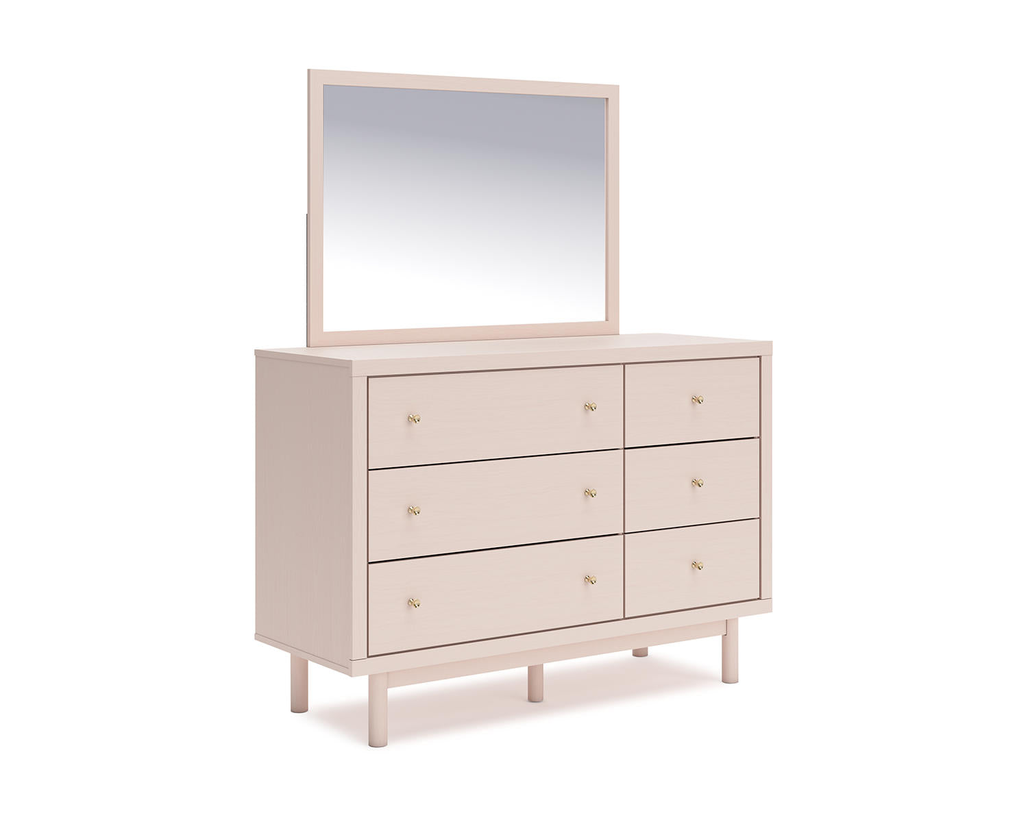 Wistenpine Twin Upholstered Panel Bed, Dresser and Mirror