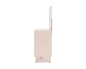 Cama individual tapizada con paneles, tocador y espejo Wistenpine