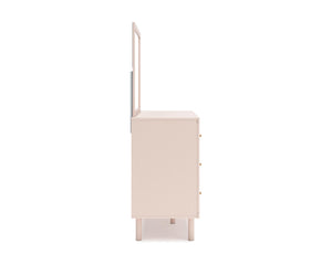 Cama individual tapizada con paneles, tocador y espejo Wistenpine