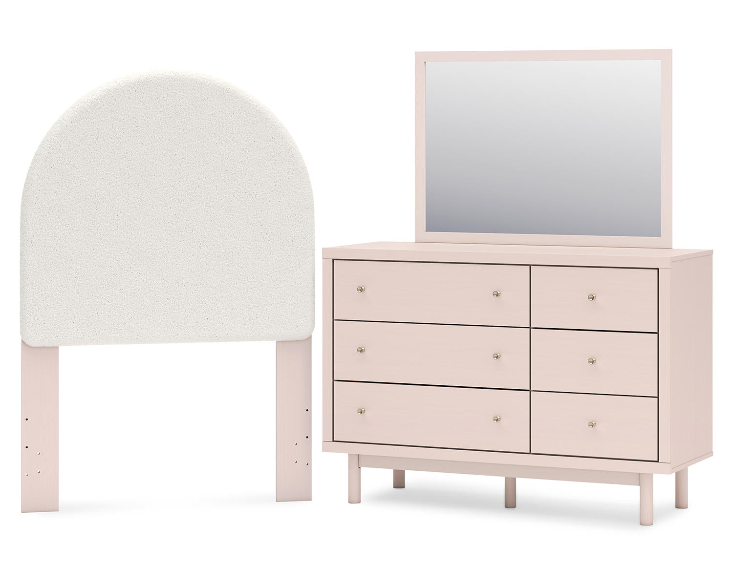 Wistenpine Twin Upholstered Panel Headboard, Dresser and Mirror