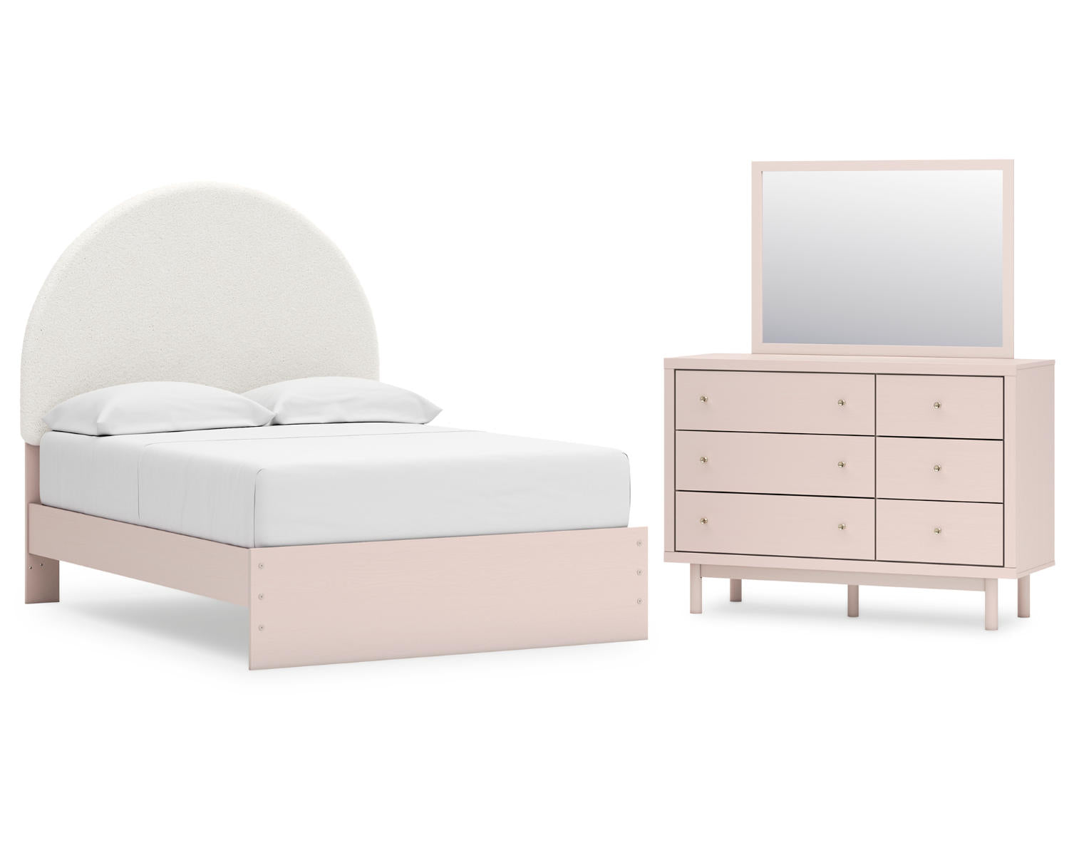 Wistenpine Full Upholstered Panel Bed, Dresser and Mirror