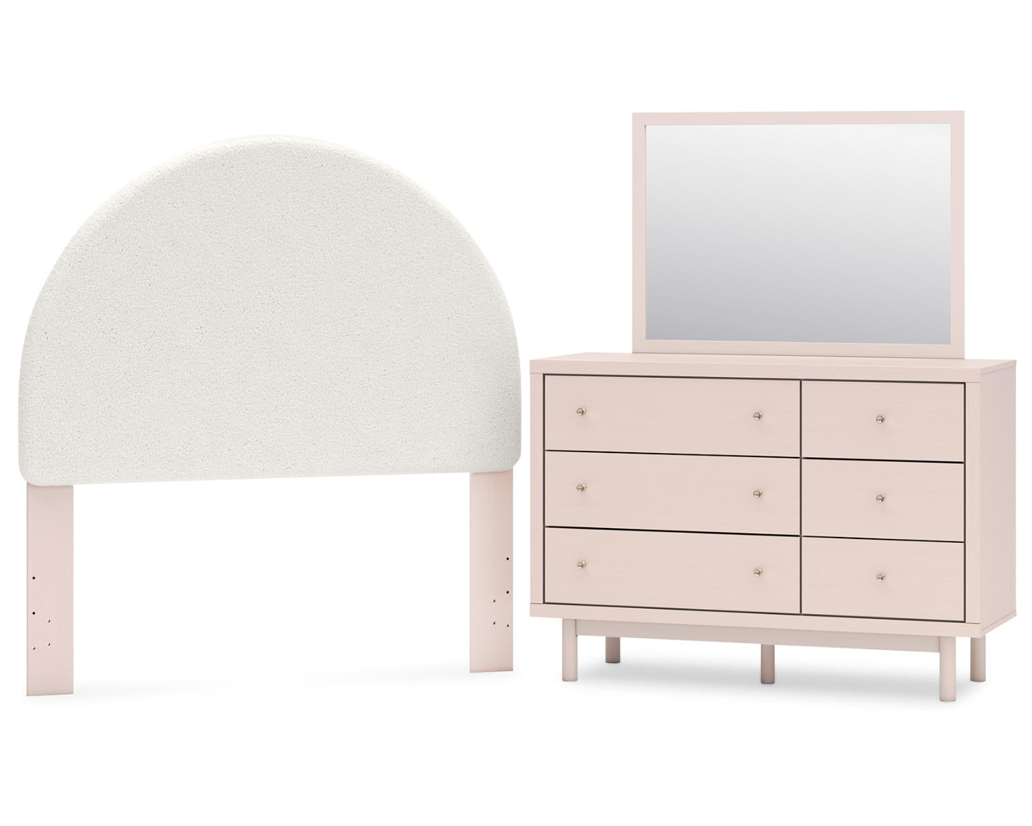 Wistenpine Full Upholstered Panel Headboard, Dresser and Mirror