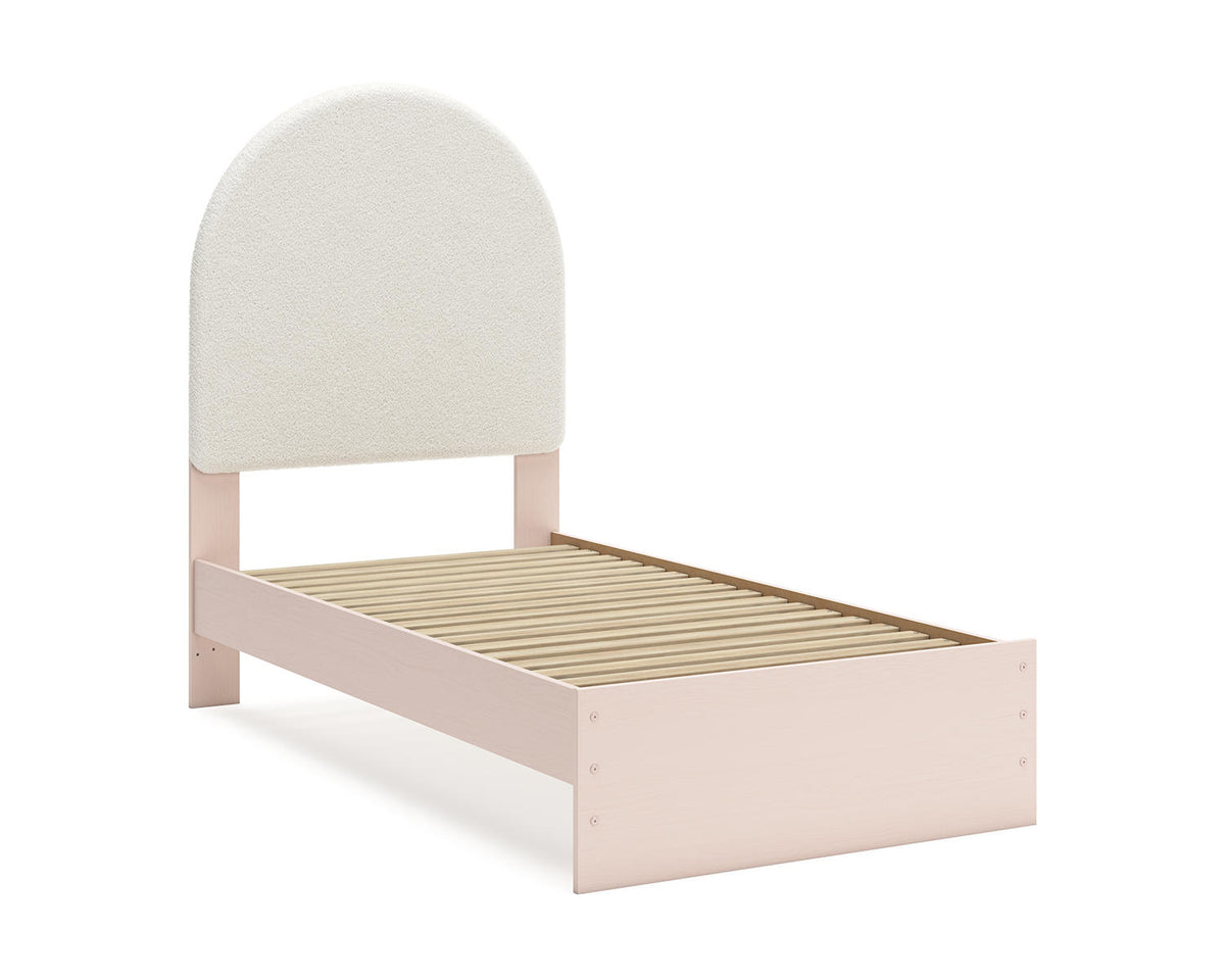 Cama individual tapizada con paneles, tocador y espejo Wistenpine