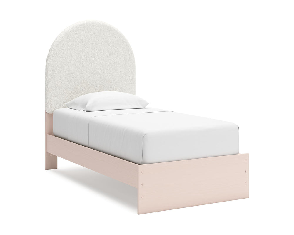 Cama individual tapizada con paneles, tocador y espejo Wistenpine