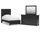Cama doble con paneles, cómoda y espejo Maribel