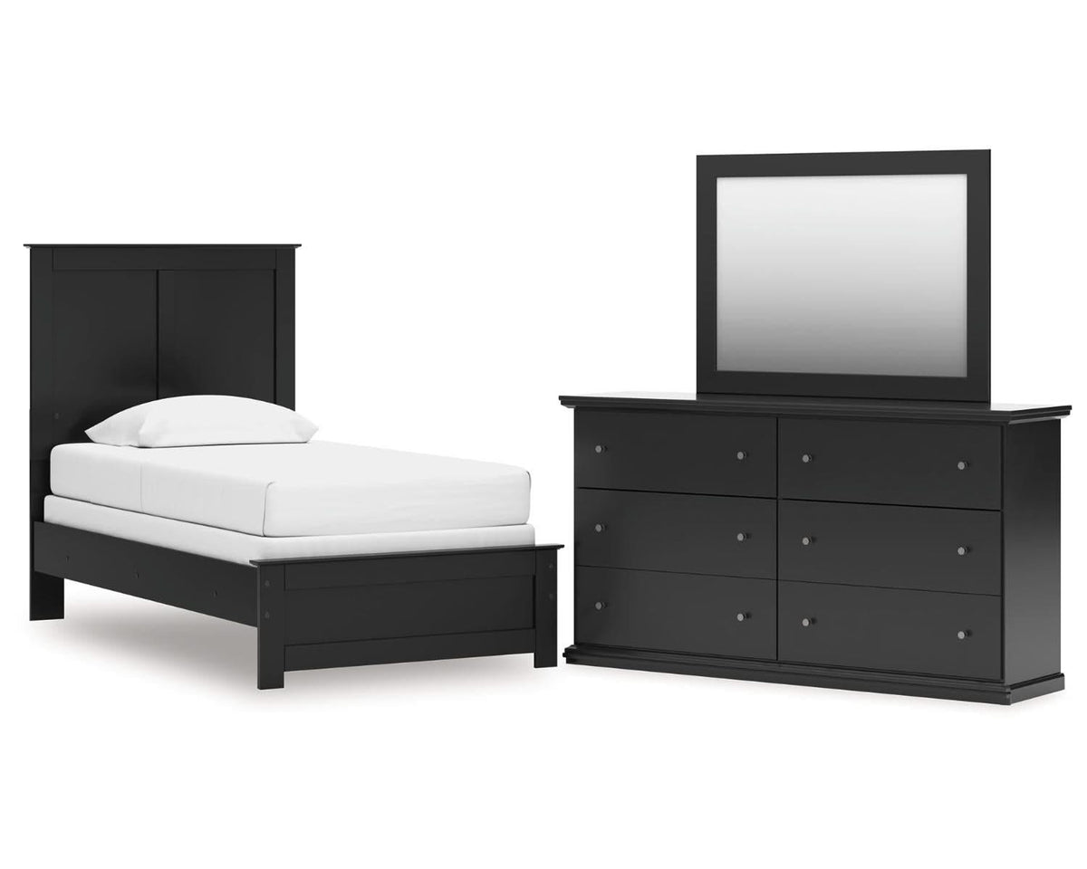 Cama doble con paneles, cómoda y espejo Maribel