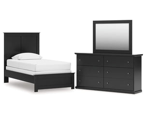 Cama doble con paneles, cómoda y espejo Maribel