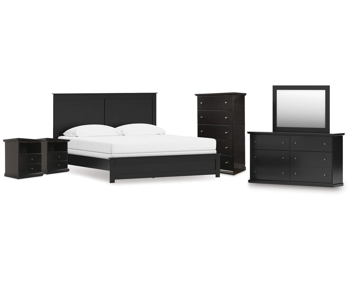 Maribel King Panel Bed, Dresser, Mirror, Chest, and 2 Nightstands
