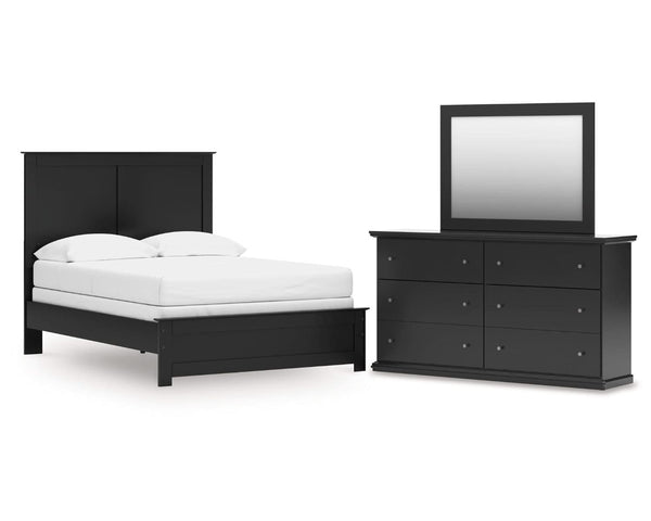 Cama Maribel con paneles completos, cómoda y espejo