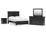 Cama Maribel con paneles completos, cómoda, espejo y mesita de noche