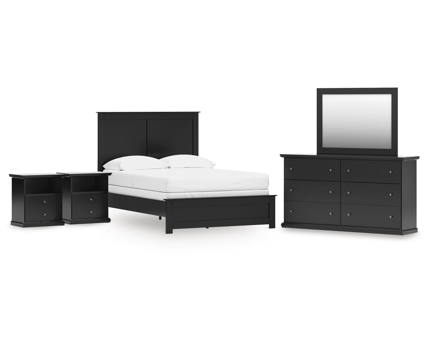 Maribel Full Panel Bed with Dresser, Mirror and 2 Nightstands