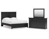 Cama Maribel Queen con paneles, cómoda y espejo