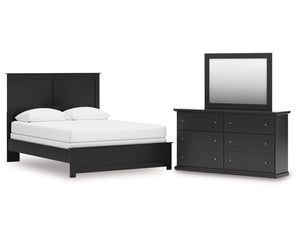 Cama Maribel Queen con paneles, cómoda y espejo