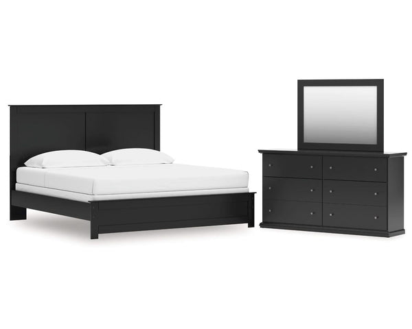 Cama Maribel King con paneles, cómoda y espejo
