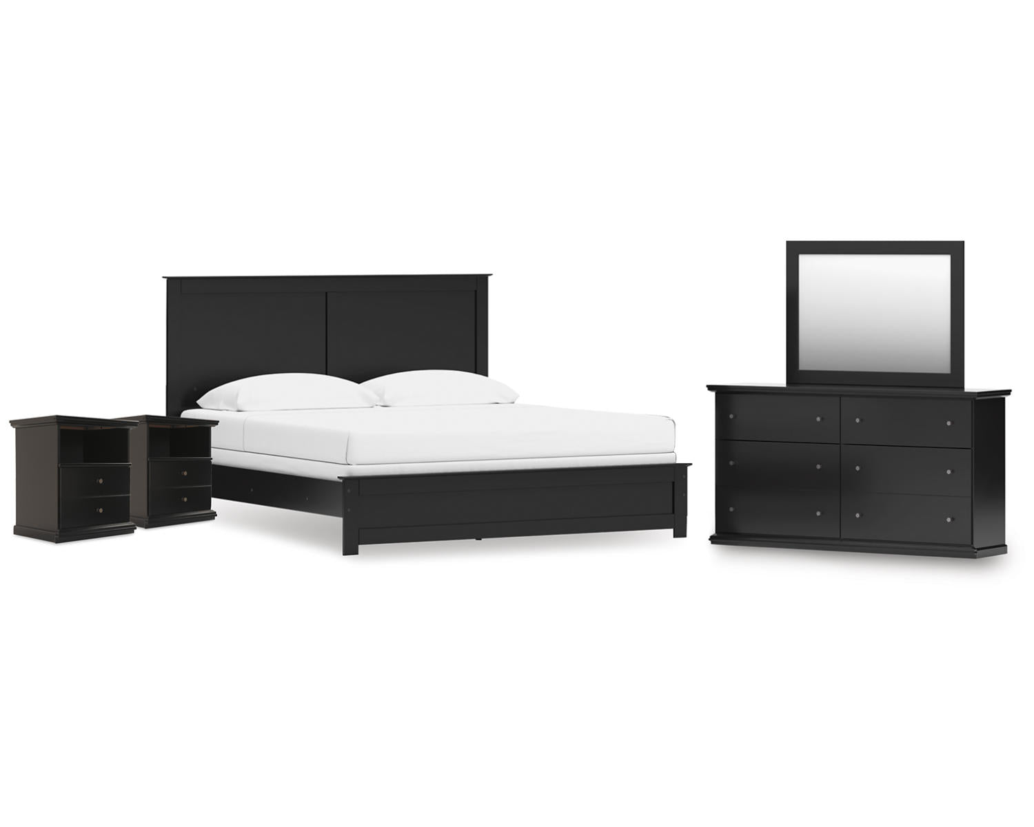 Maribel King Panel Bed, Dresser, Mirror and 2 Nightstands