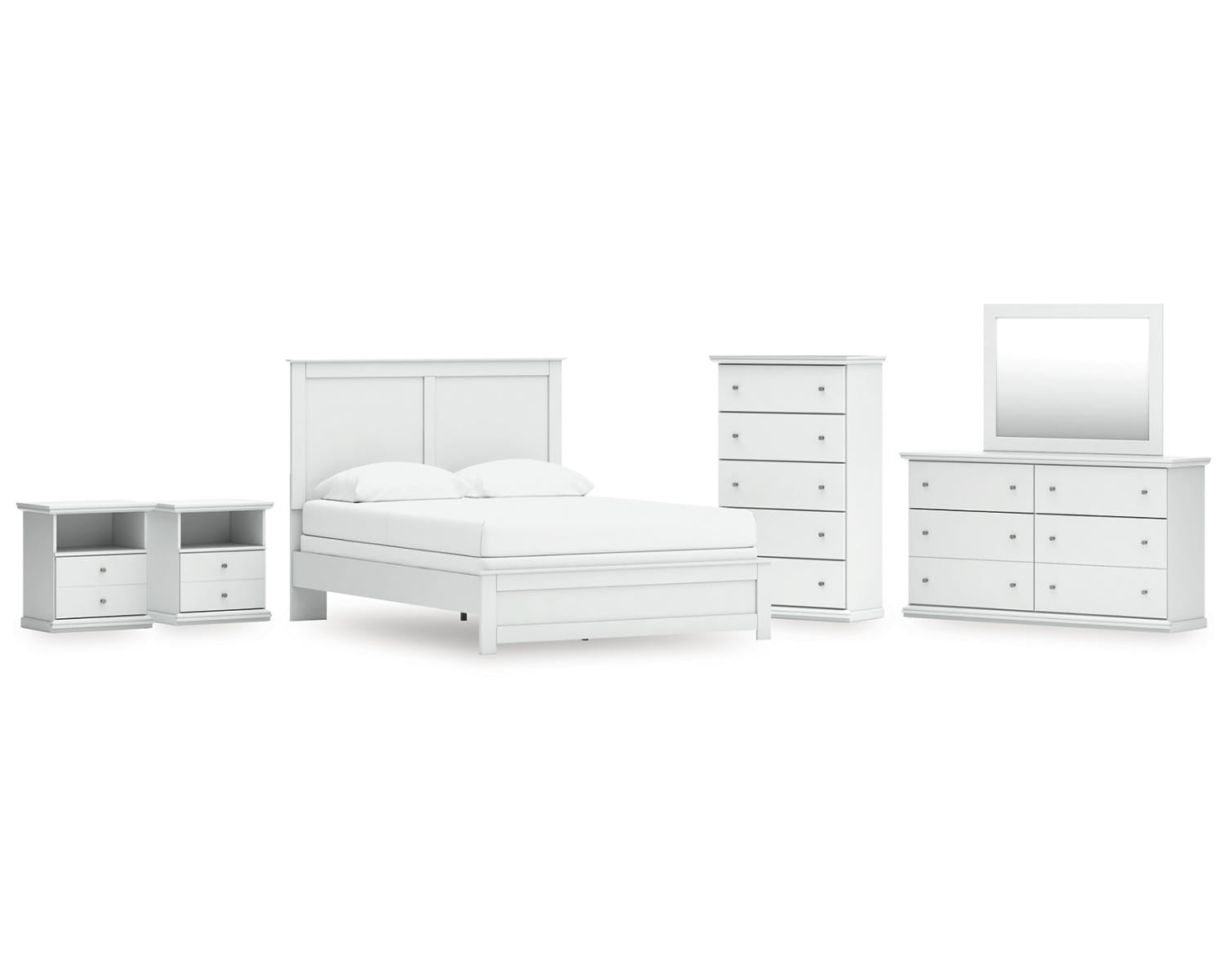 Bostwick Shoals Queen Panel Bed with Mirrored Dresser, Chest and 2 Nightstands