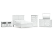 Bostwick Shoals Queen Panel Bed with Mirrored Dresser, Chest and 2 Nightstands